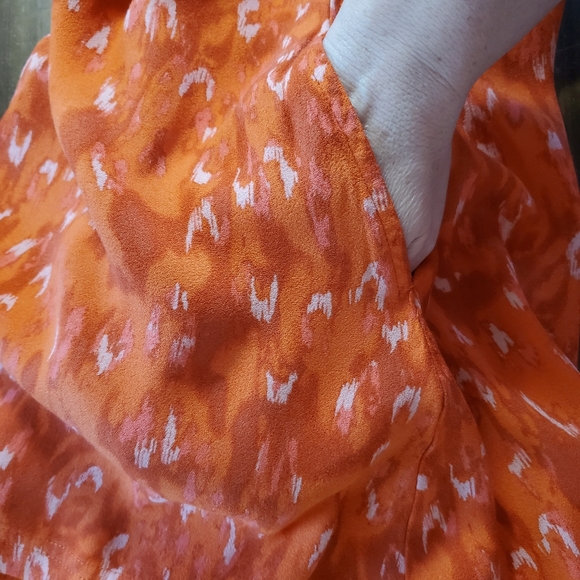 Free People Sze M Dress Mini Sleeveless Open Back Orange Abstract Chiffon Pocket - Picture 9 of 11